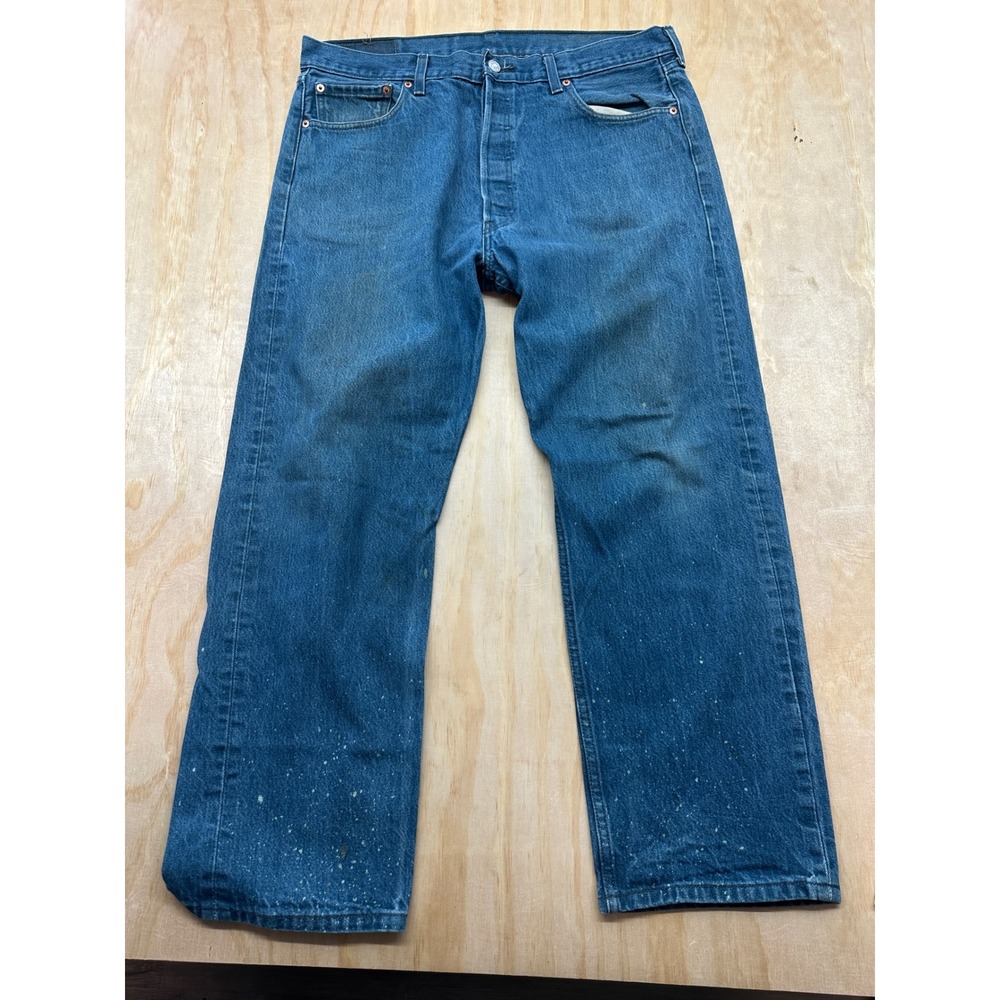 Levis 501 Mens Straight Leg Button Fly Blue‎ Denim Jeans 38x30 Medium Wash